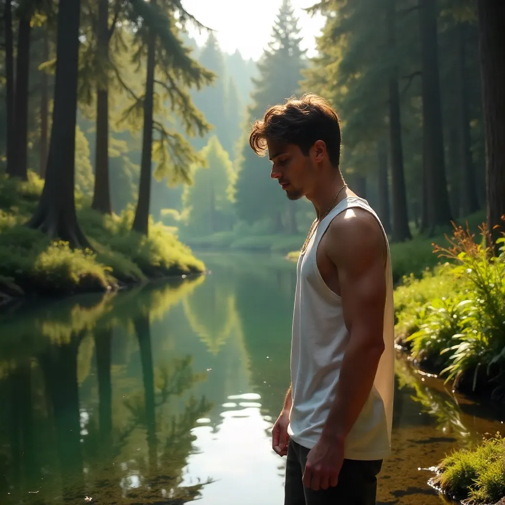 Sunlit Forest Pond Portrait
