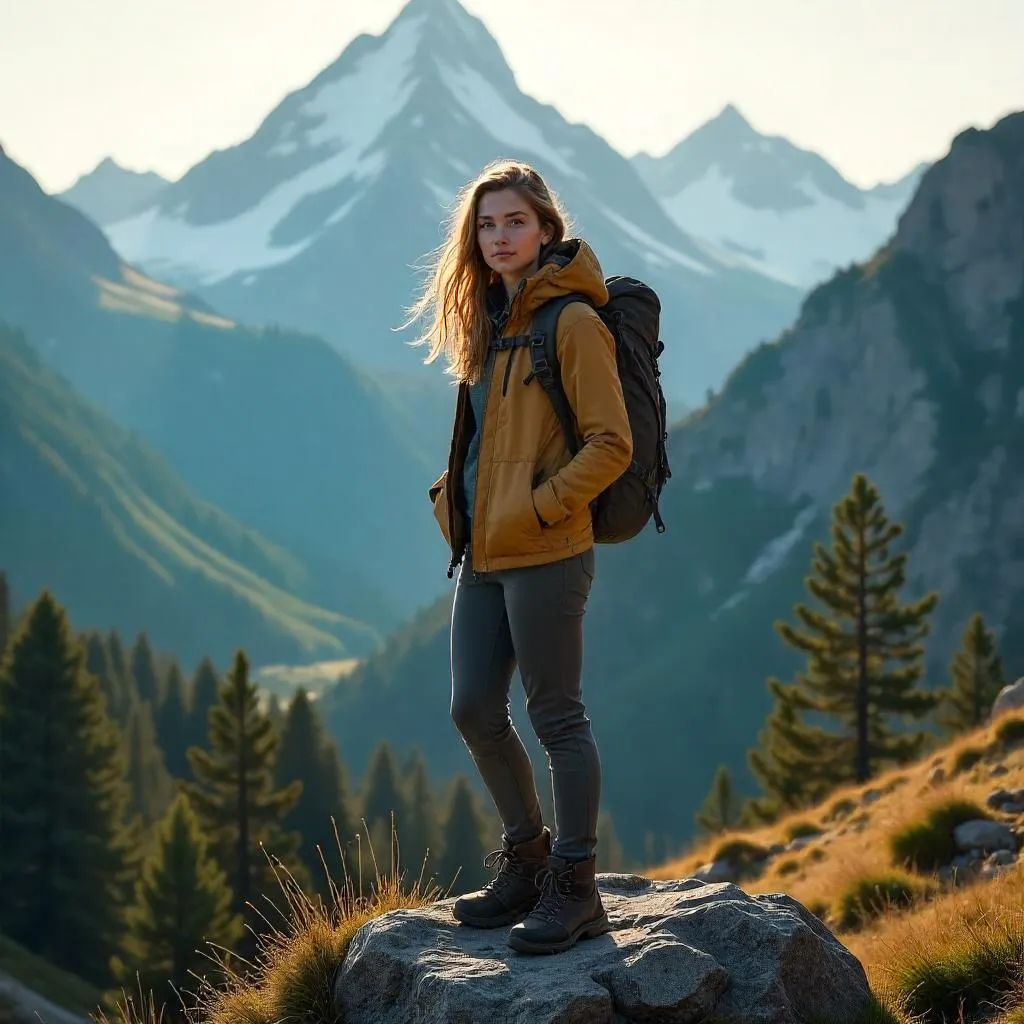 Photorealistic Mountain Portrait of a Young White Woman