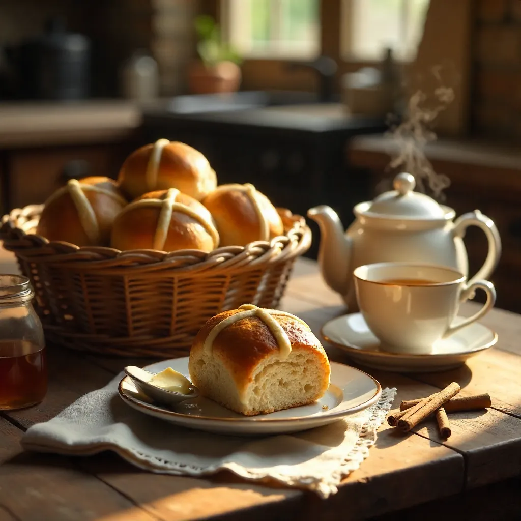 Warm Rustic Breakfast: Buns, Butter, and Tea