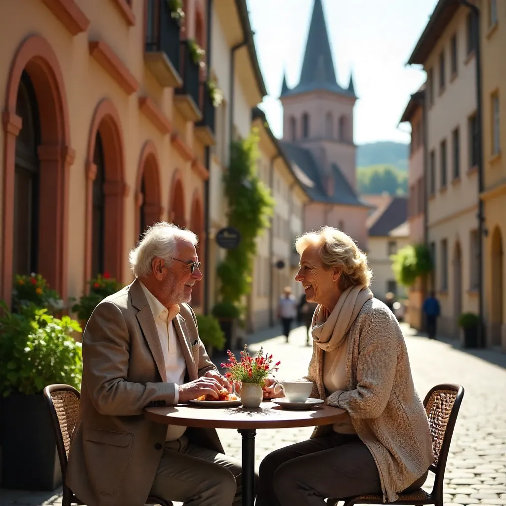 Sunny Heidelberg Café Moment with a Senior Couple