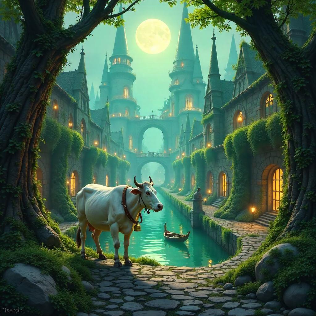 Cow in an Elven City: Concept Art Scene