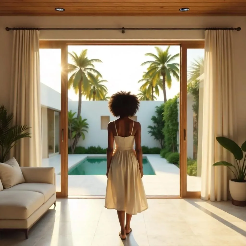 Sunlit 3D Render: Young Black Woman in a Villa