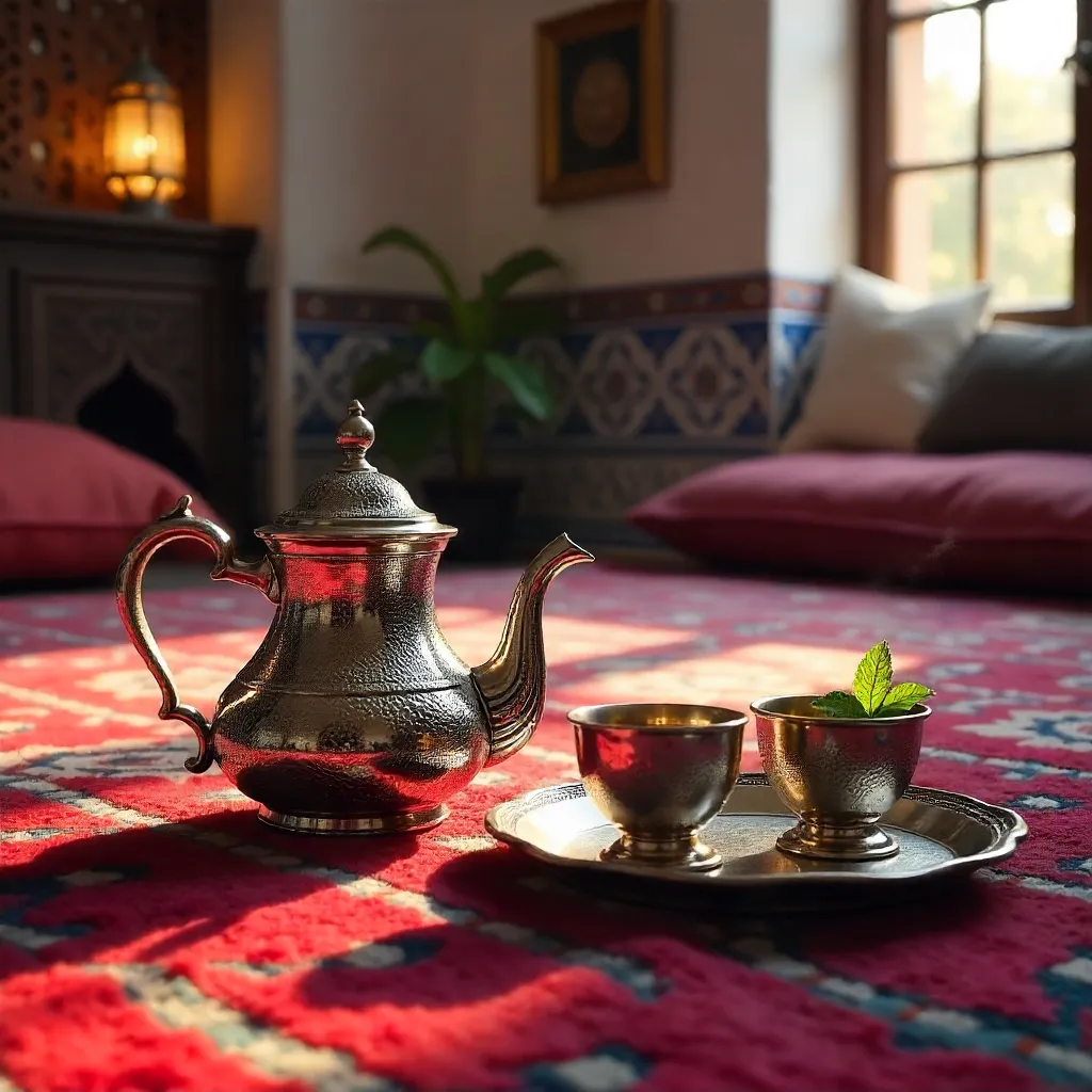 Moroccan Mint Tea on a Red Rug in Fès