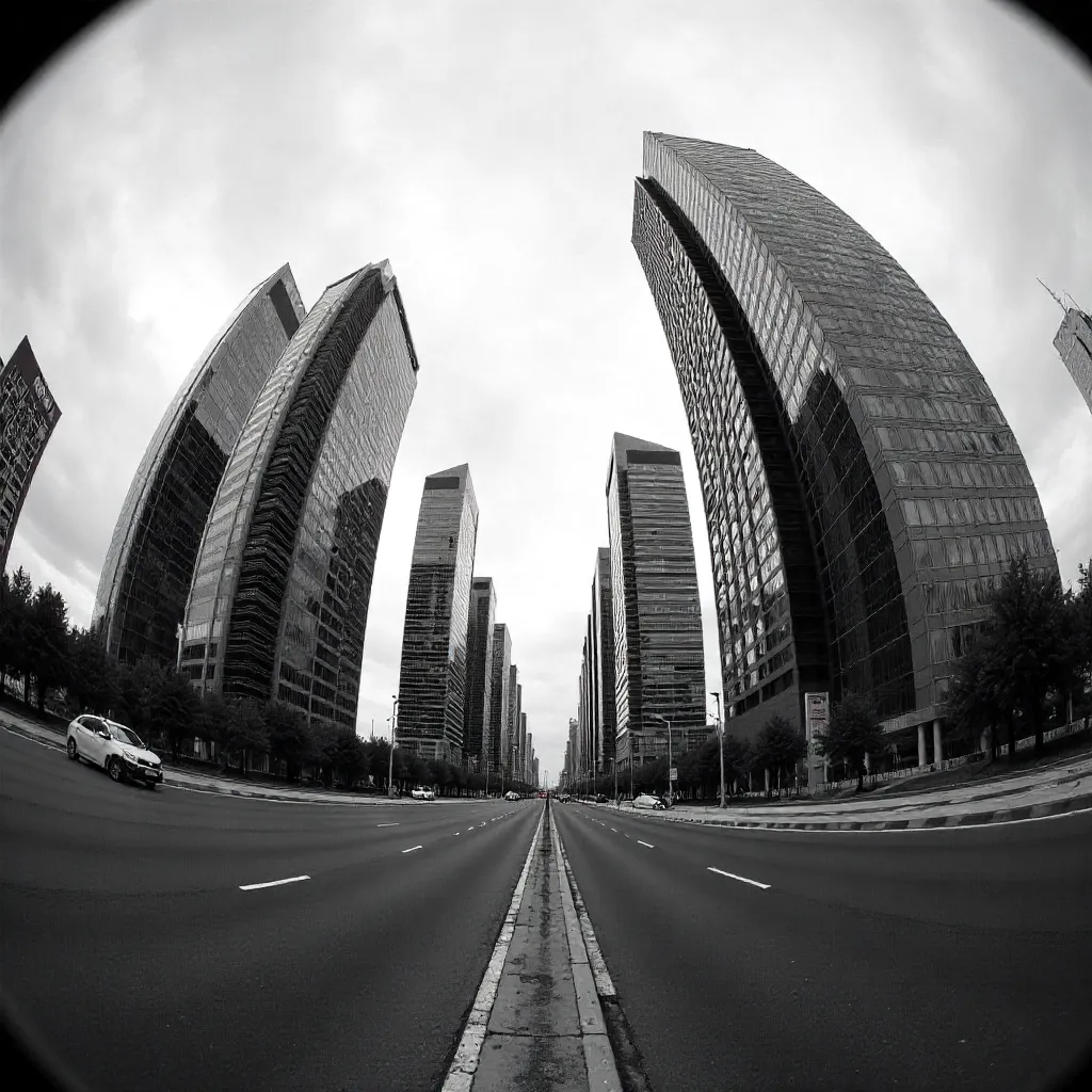 Fish-Eye Black-and-White Skyline of Astana