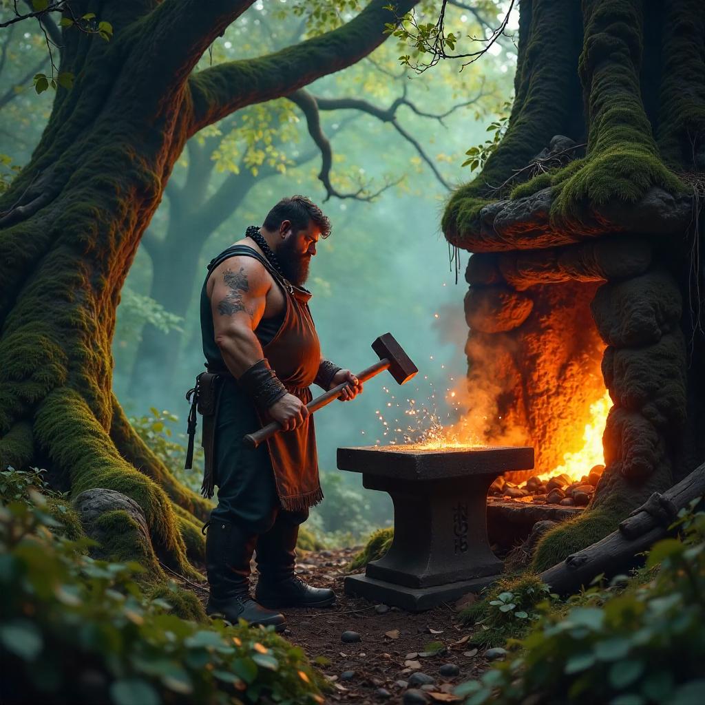 Photorealistic Blacksmith in a Mystical Forest
