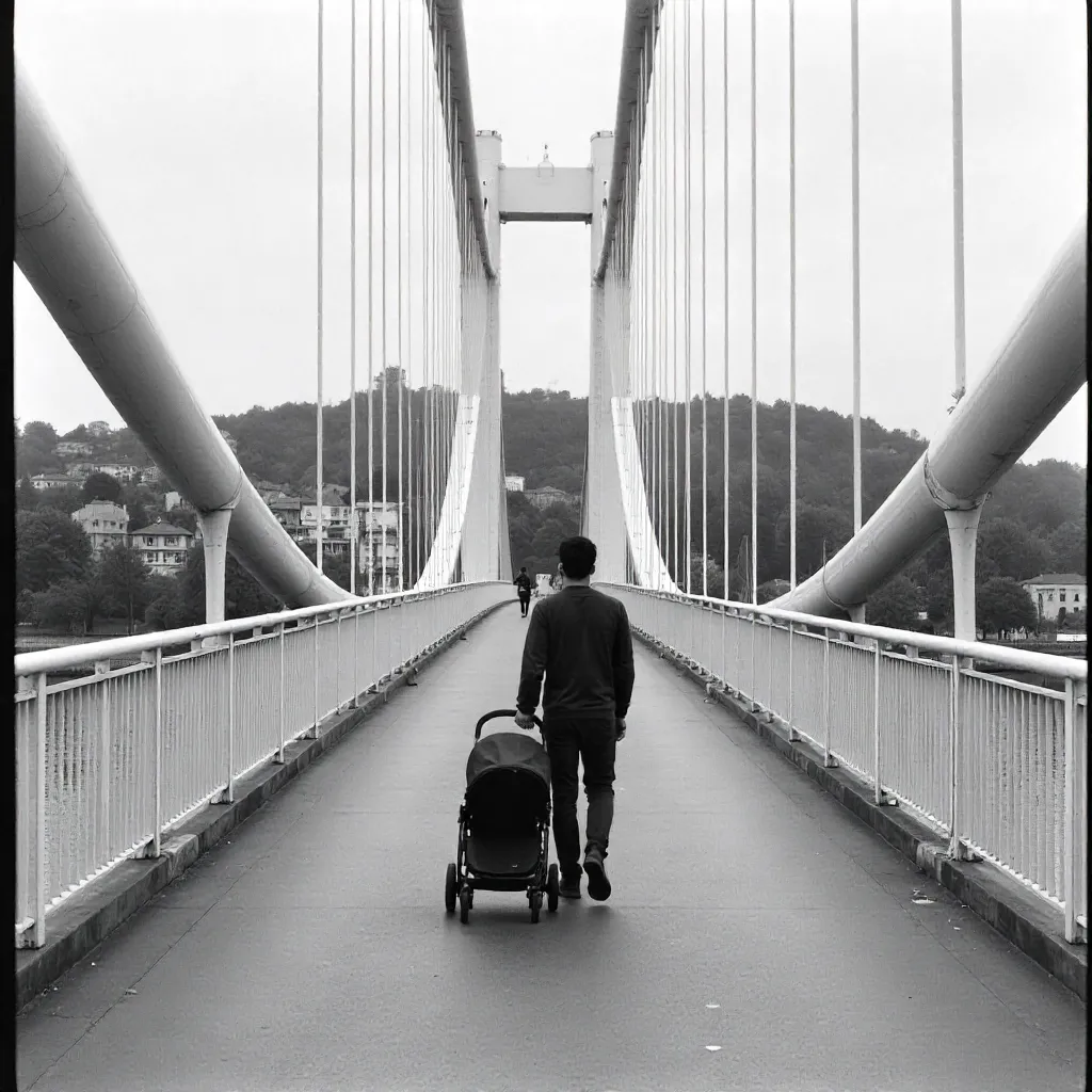 Monochrome Stroller on Peace Bridge, Tbilisi