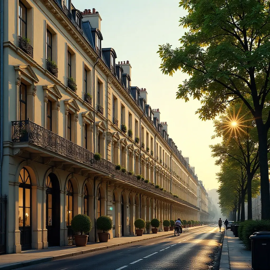 Parisian Haussmannian Dawn: Classic Buildings in Morning Light