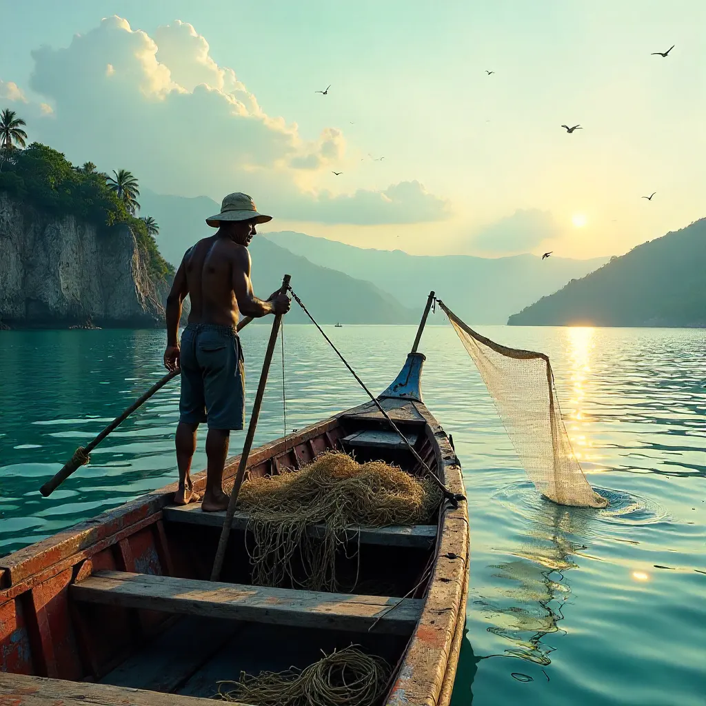 Traditional Fisherman of Central Java at Sea