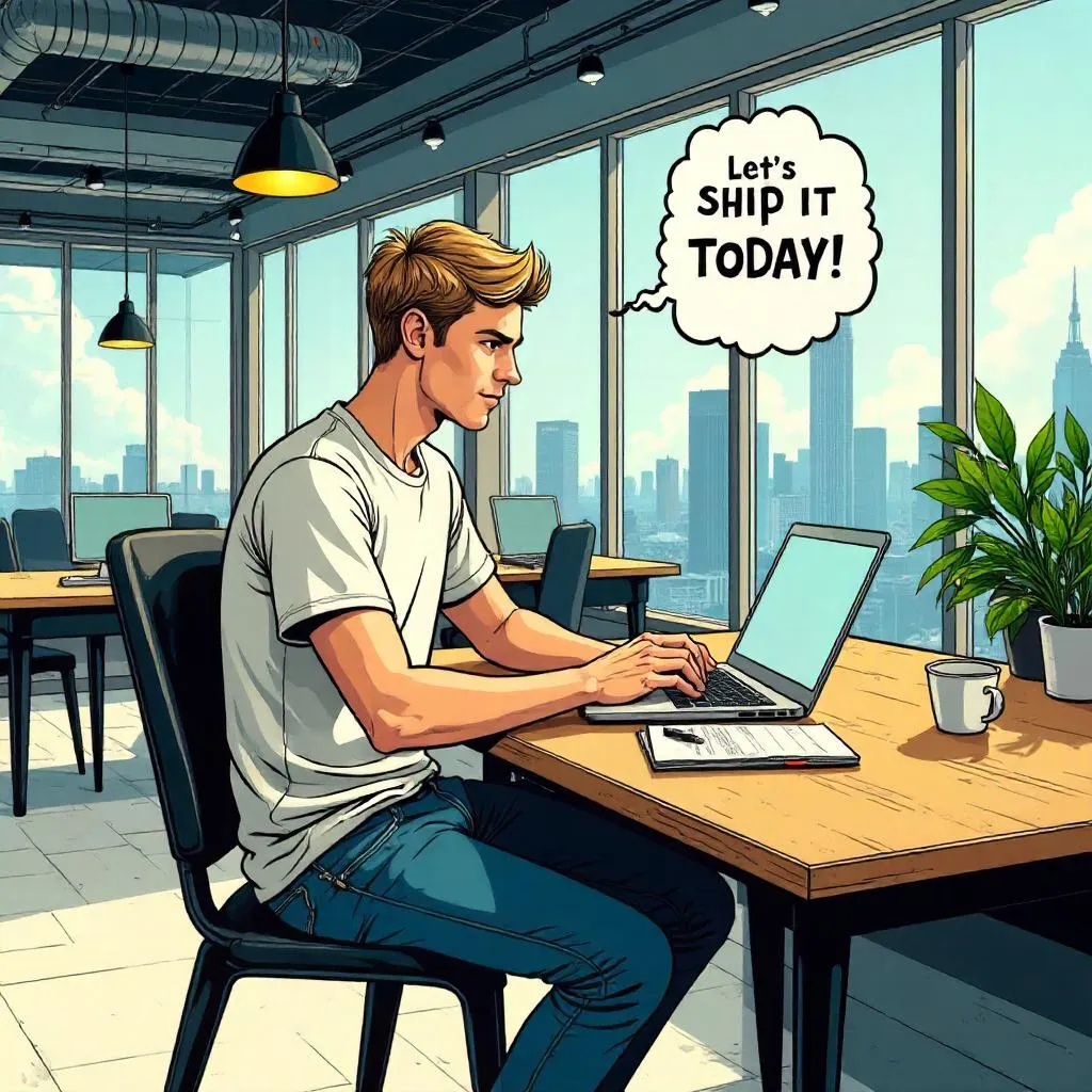 Comic Book Style Young Man in a Co-working Space