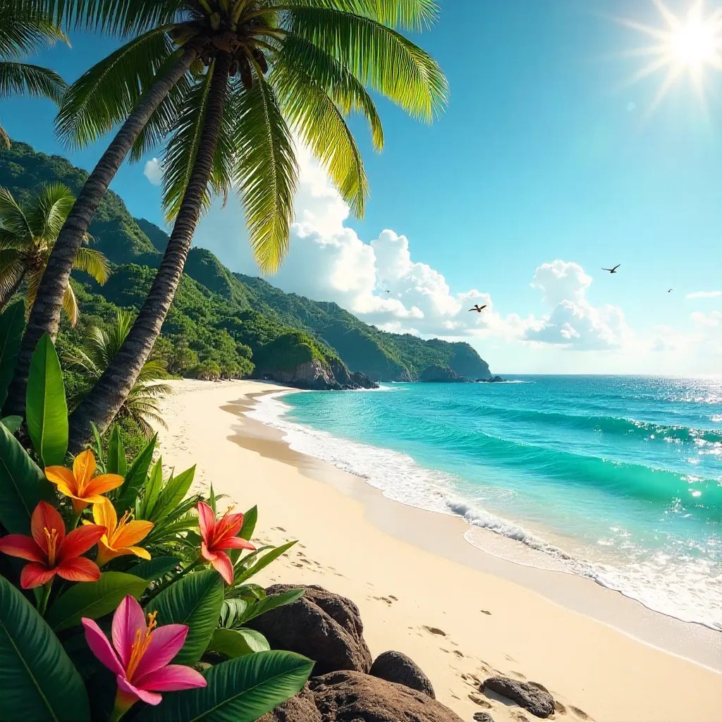 Vibrant Tropical Beach Amid Lush Greenery – Puerto Escondido