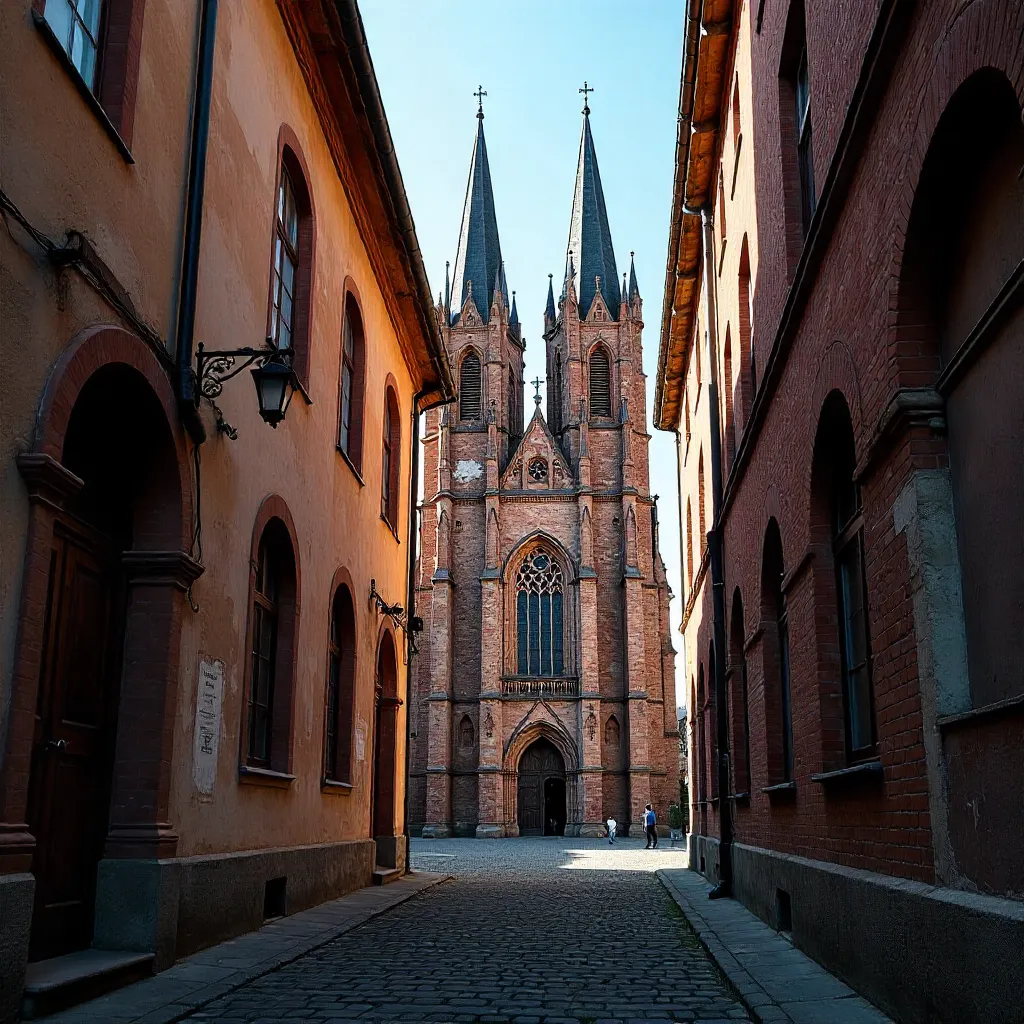 Alley View: Spires of St. Jodokus Church, Bielefeld
