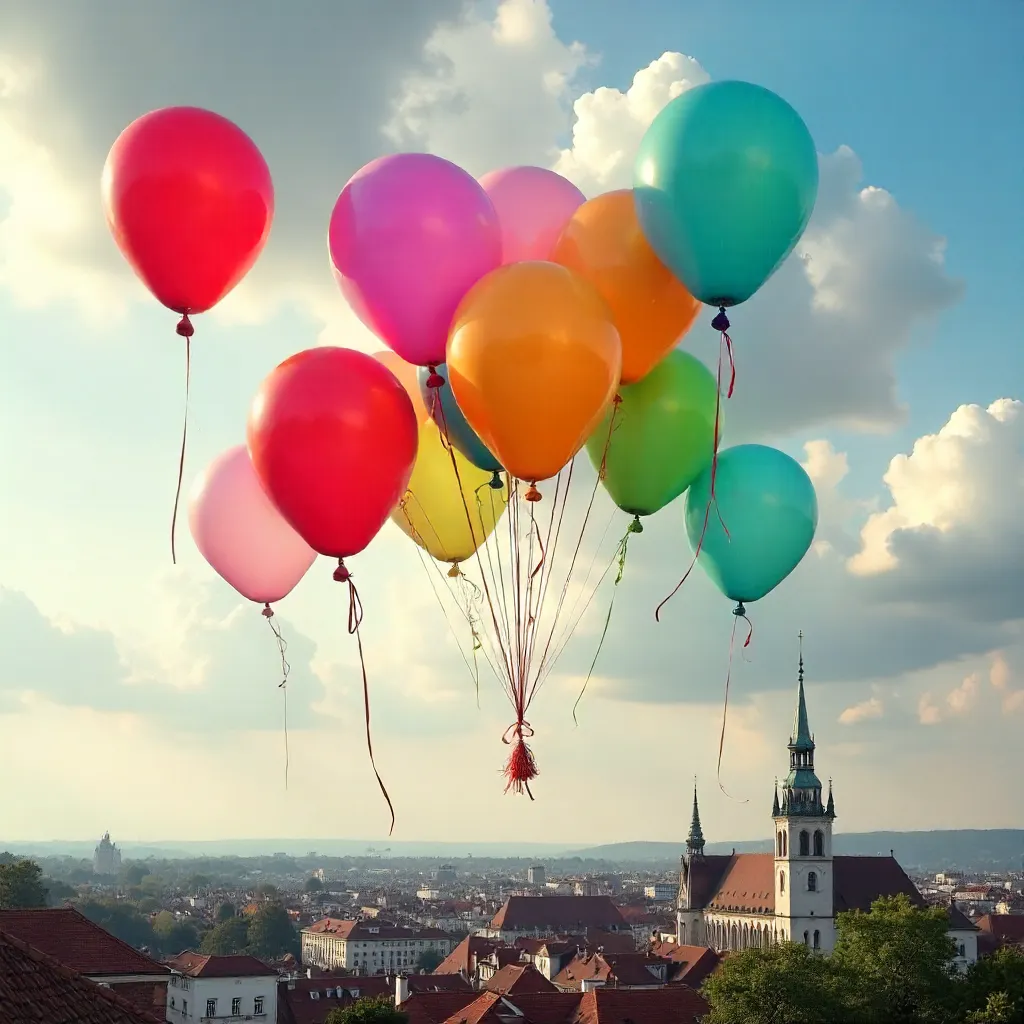 Vibrant Balloons Over a Cloudy Munich Sky