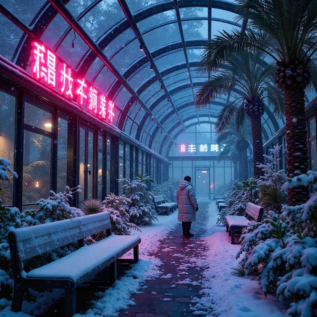Snowbound Cyberpunk in a Glass Botanical Garden