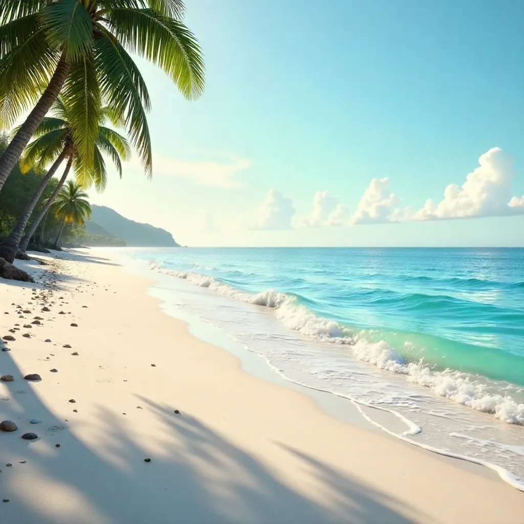 Serene Beach Scene: Gentle Waves and Clear Blue Water