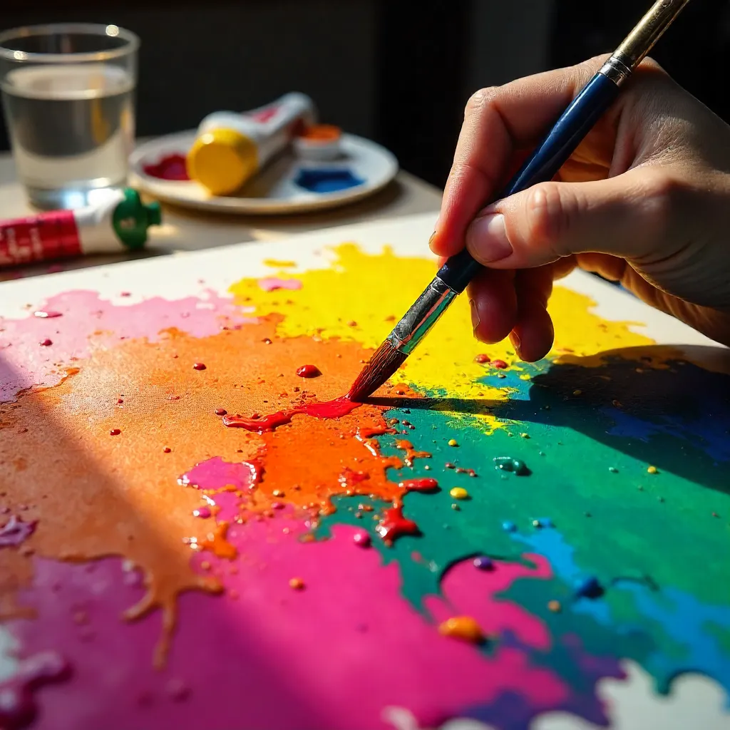 Vibrant Acrylic Creation: An Artist's Hand in Action