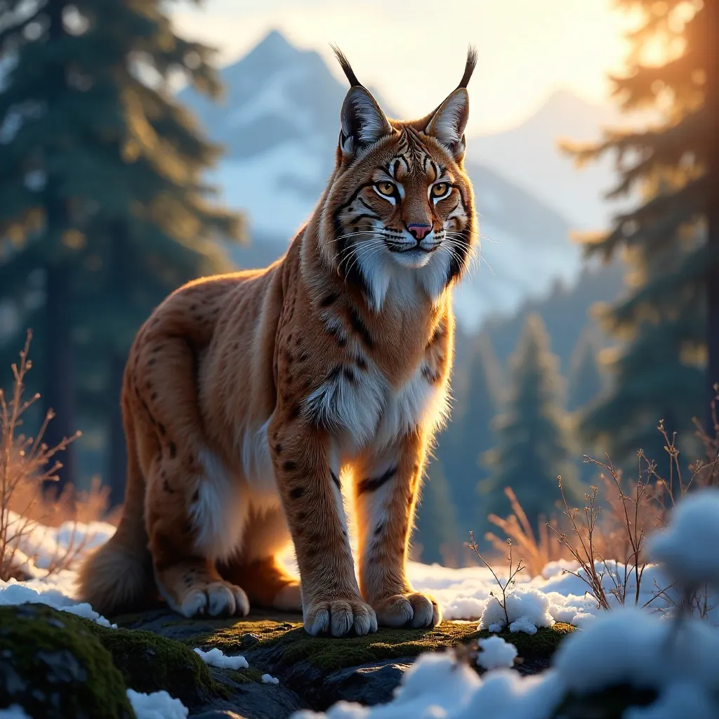 Graceful Lynx in a Misty Mountain Forest