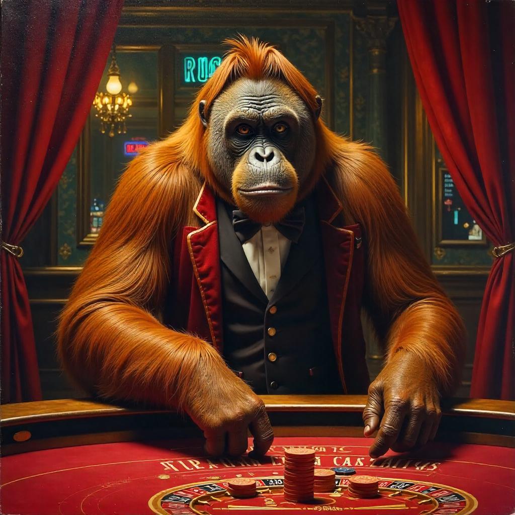 Orangutan Gambler in an Opulent Casino