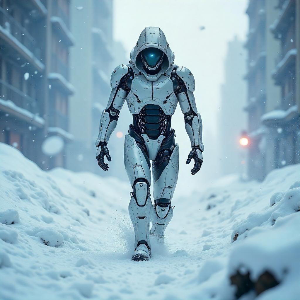 Photorealistic Android in a Stinging Blizzard
