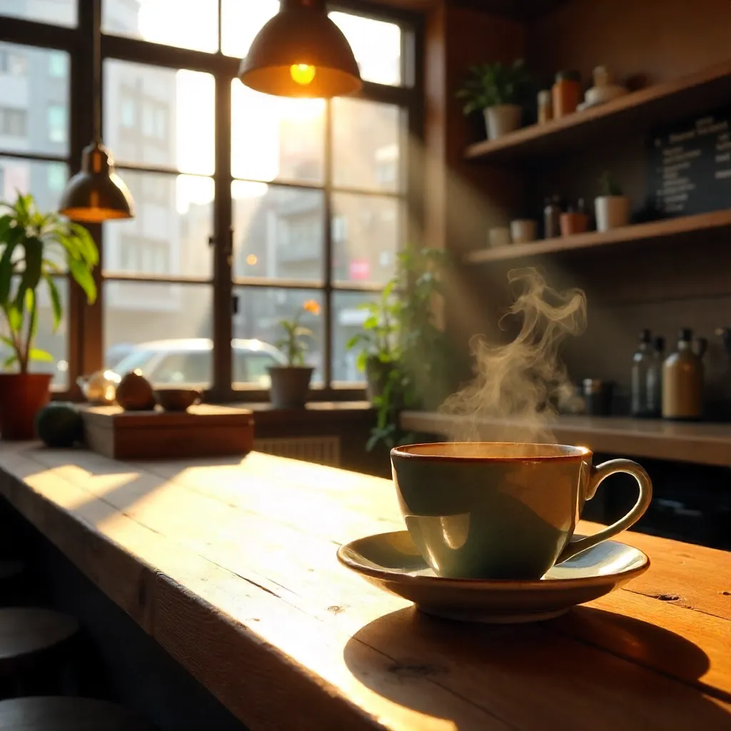 Warm Sunlight on a Coffee Cup at Onibus Café, Tokyo