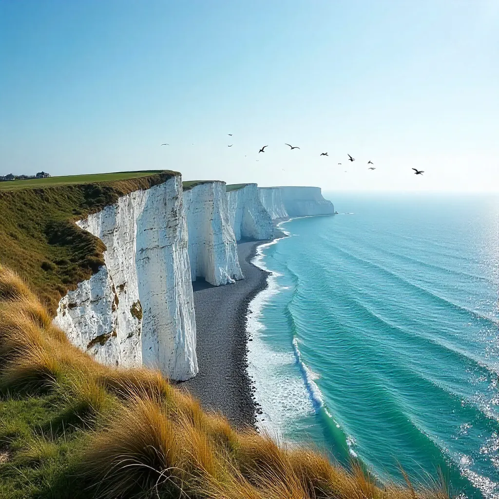 Bempton Cliffs over the North Sea on a Clear Sky Day