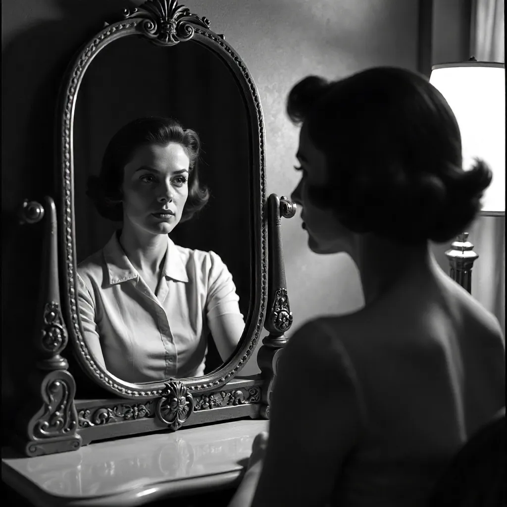 Mirror Reflection: Vintage B&W Self-Portrait