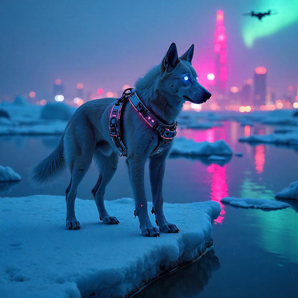 Neon Cyberdog on a Glacial Ridge