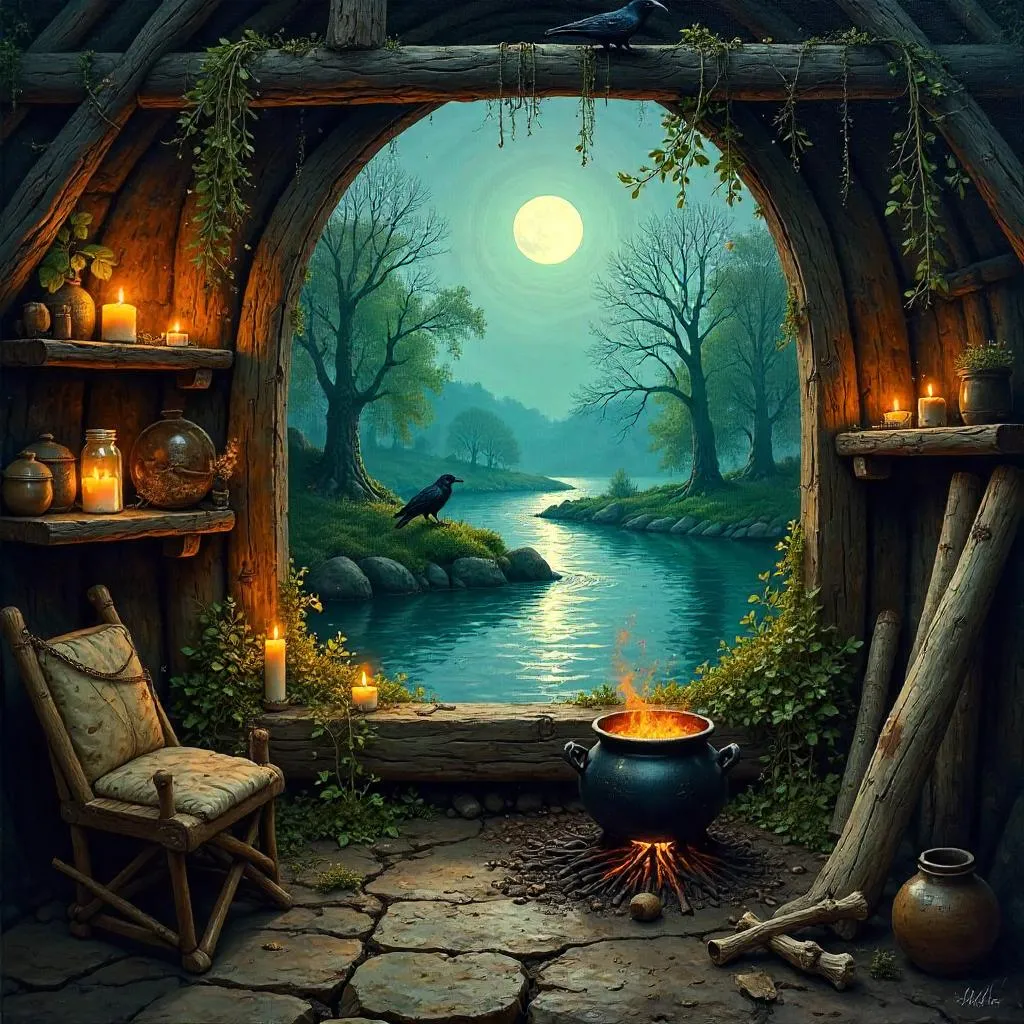 Witch's Hut by the River in Oil Paint