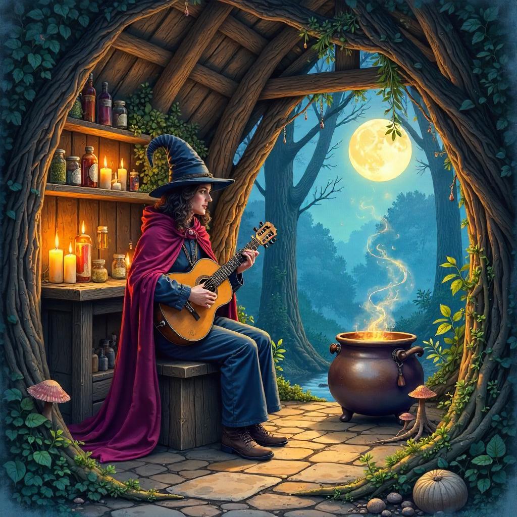 Watercolor Bard in a Witch's Hut