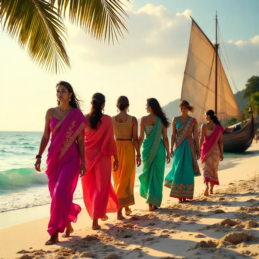 Colorful Beach Walk with a Traditional Dhow