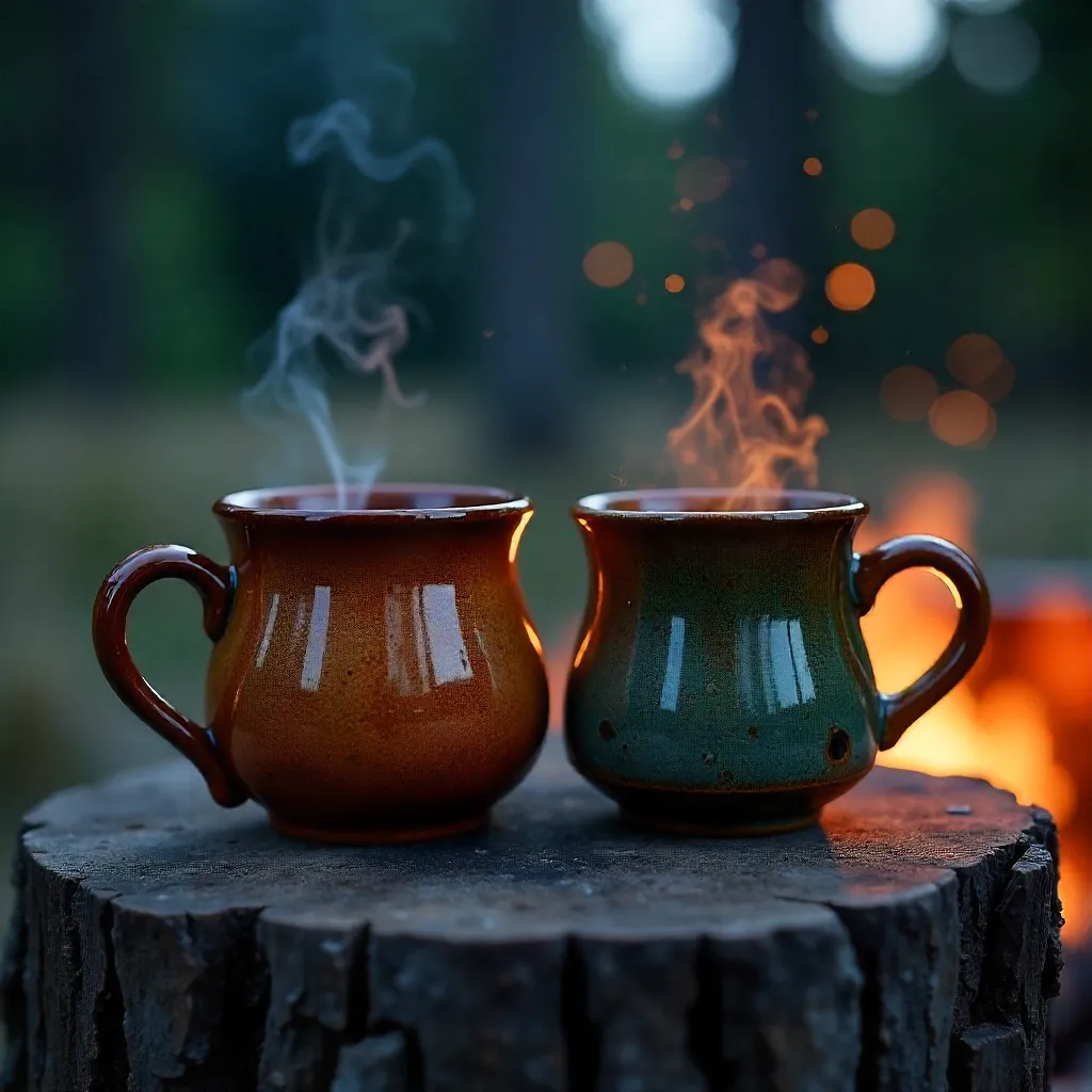Close-up Tea and Coffee Mugs by Campfire