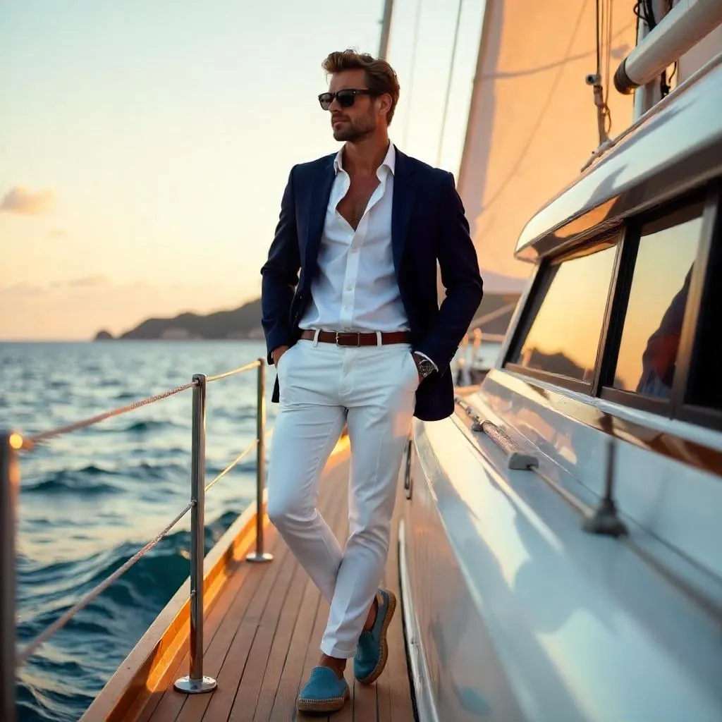 Stylish White Man on a Yacht at Sunset