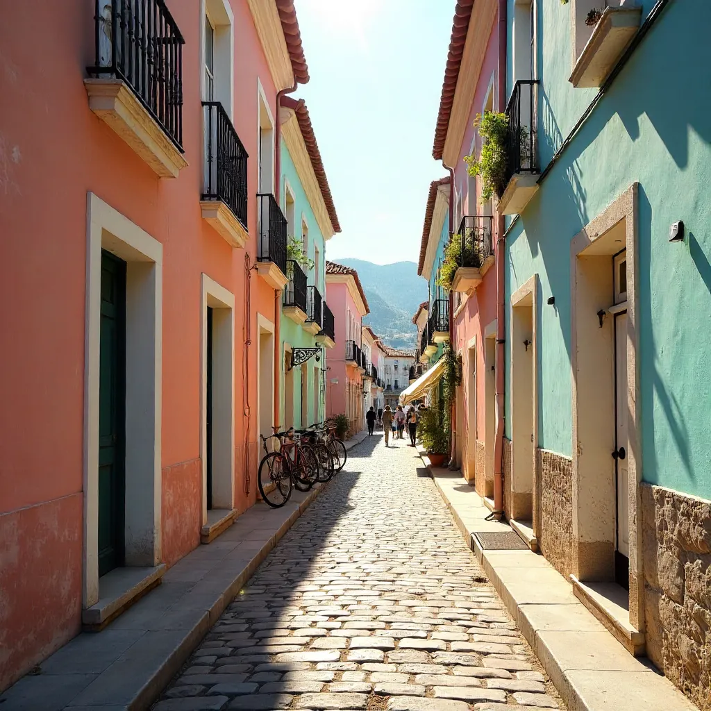 Sunlit Pastel Alley Opens to Vibrant Street