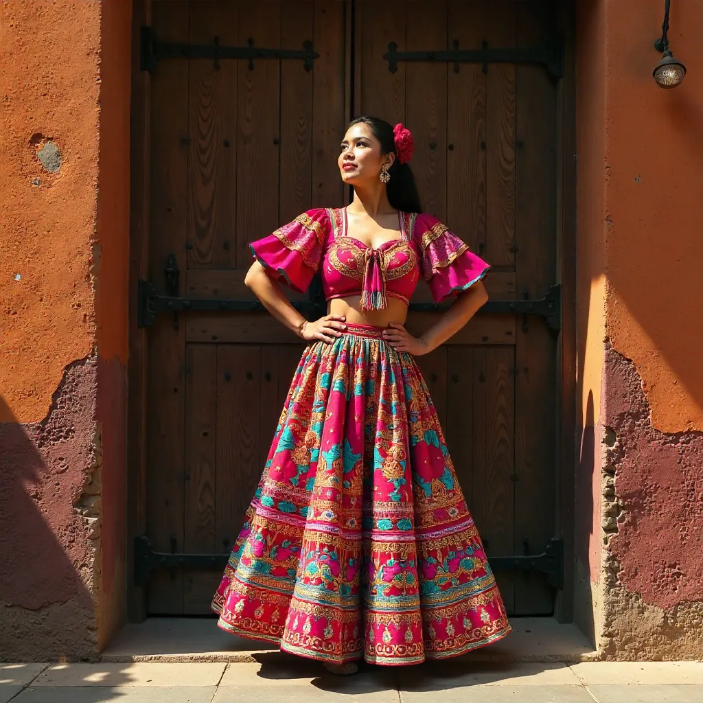 Colorful Portrait Before Rustic Door in León