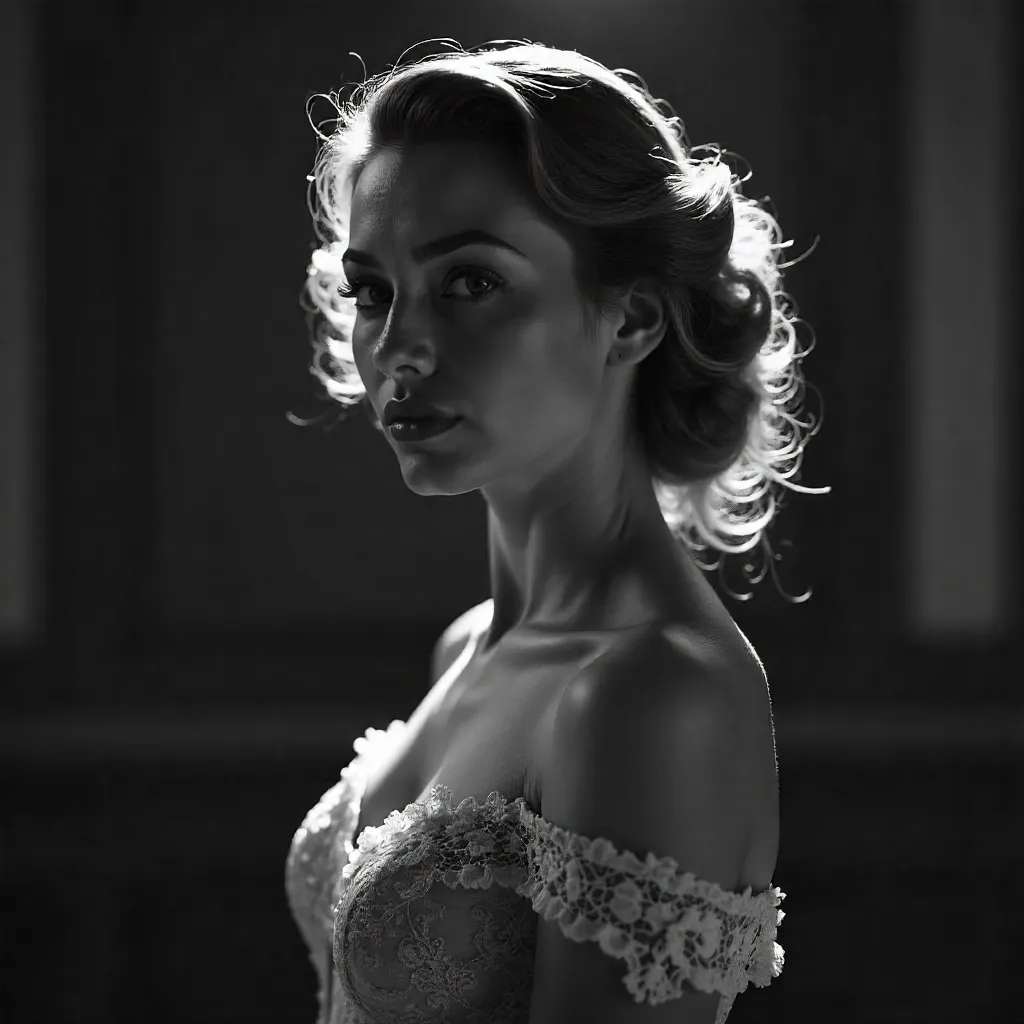 Ethereal Black-and-White Portrait of an Elegant Woman