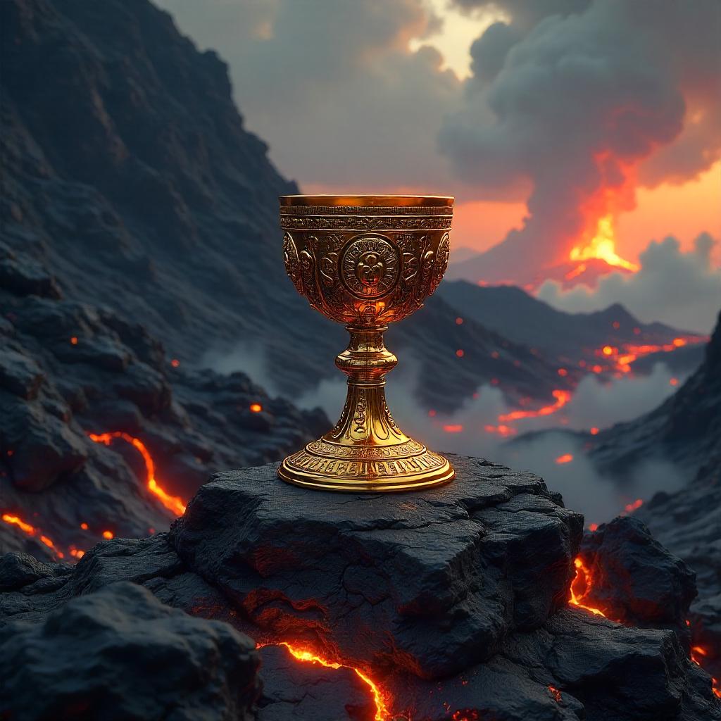 Golden Chalice on Volcanic Rocks - Concept Art