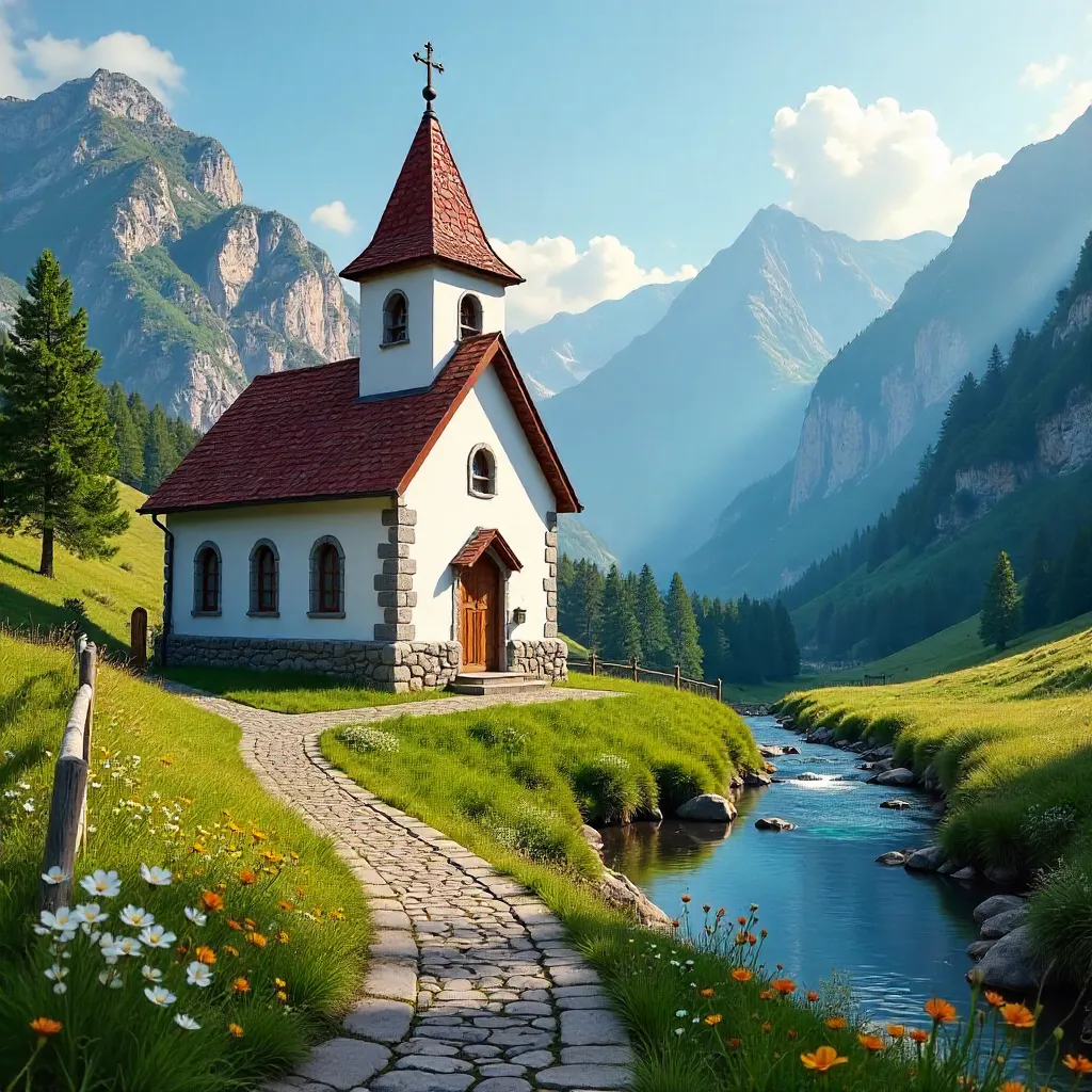 Slovak Alpine Church in Lush Carpathian Valley