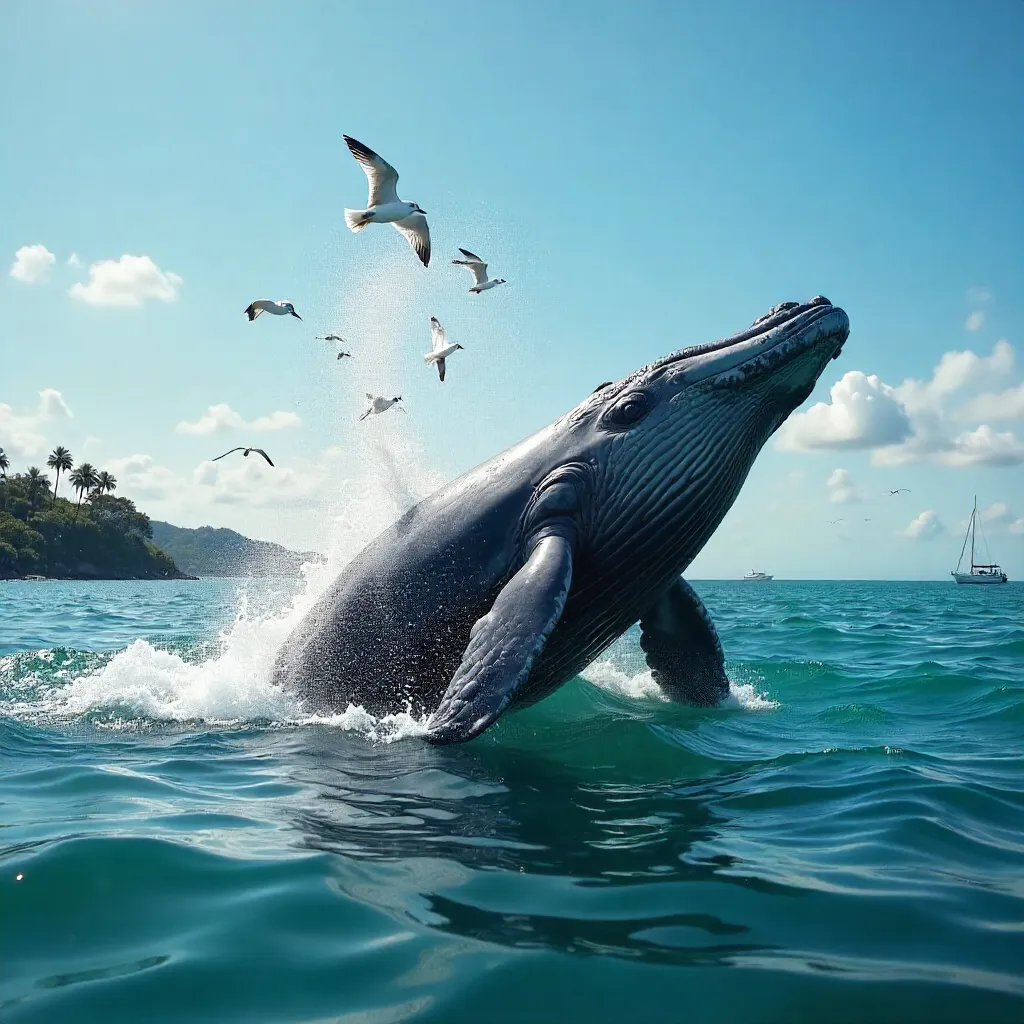 Bryde's Whale Breach Over the Gulf of Thailand