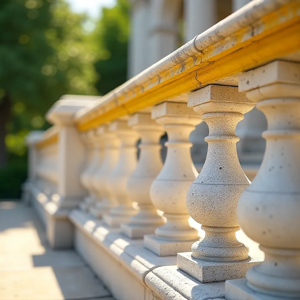 Close-up of Yellow-Accented White Stone Balustrade