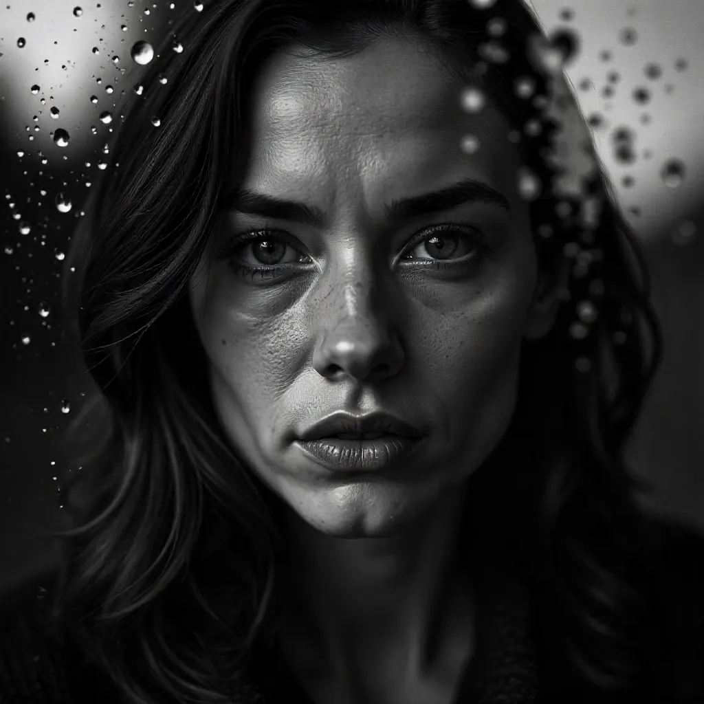 Through the Glass: A Monochrome Portrait of Deep Emotion
