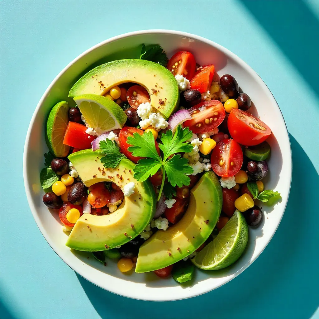 Vibrant Mexican Salad on Light Blue Surface