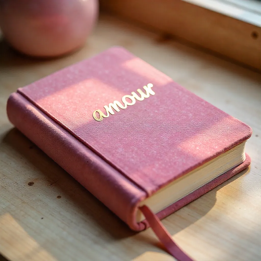 Pink Velvet Notebook with Amour Inscription