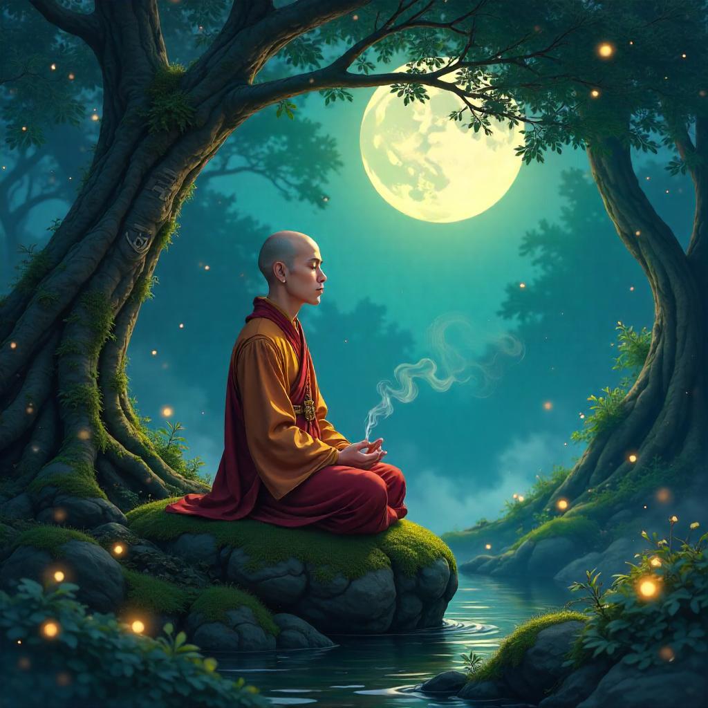 Anime Monk in an Enchanted Grove