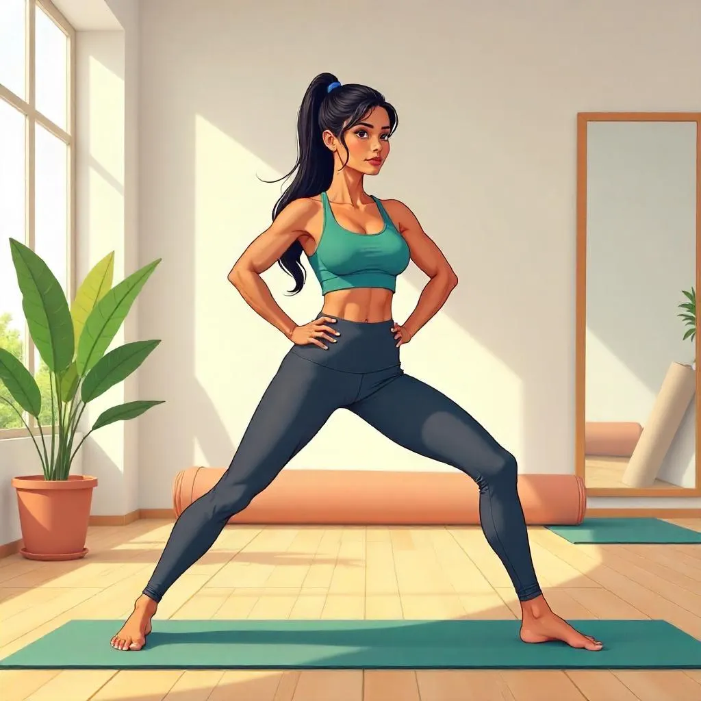 Confident Latina in an Anime Yoga Studio