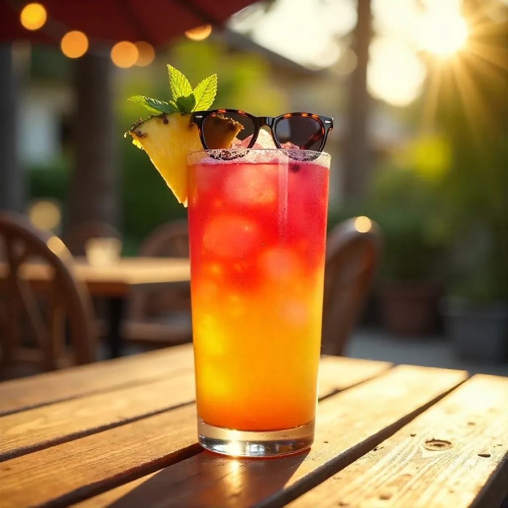 Sunlit Patio Cocktail with Sunglasses