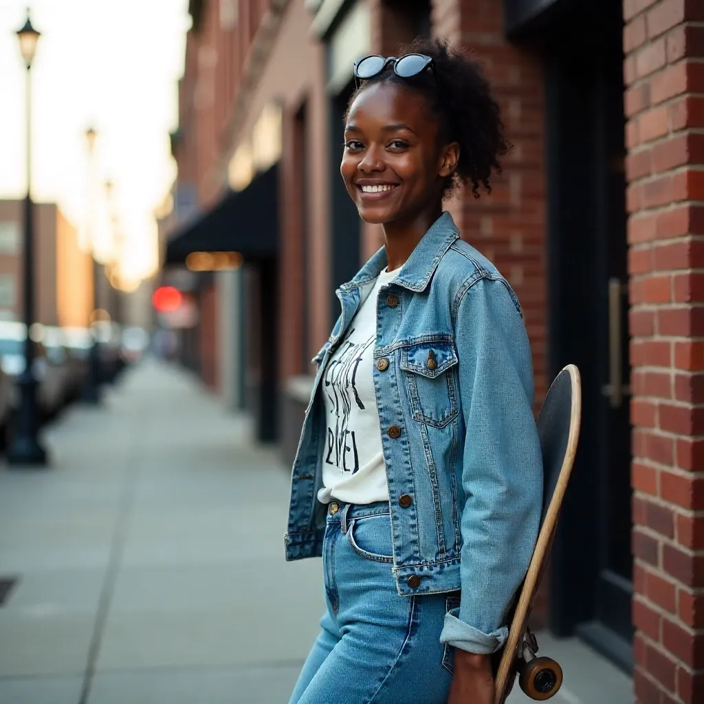 Side-Profile Hipster with Longboard in the City