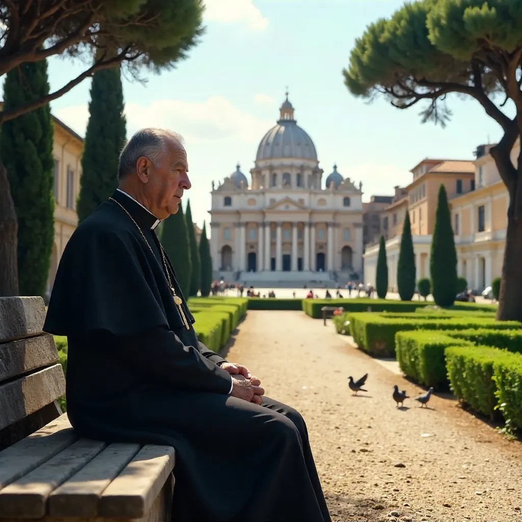 Priest in Vatican Garden with St. Peter's in Background