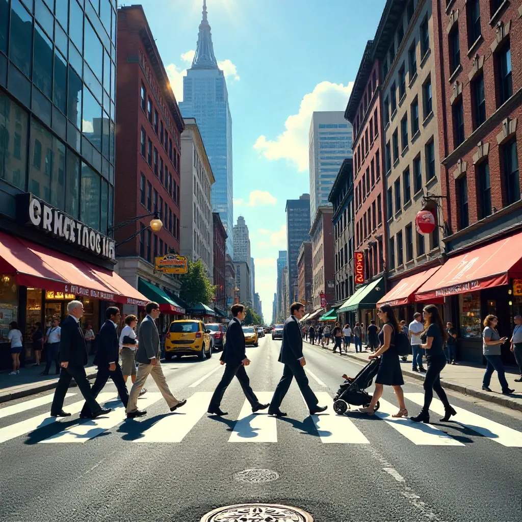 Vibrant City Street Crosswalk at Noon