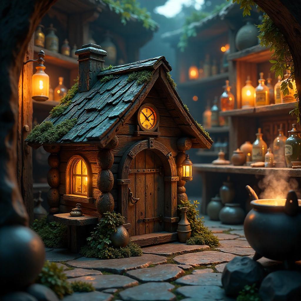 Rustic Hut Inside a Potion Shop - 3D Render