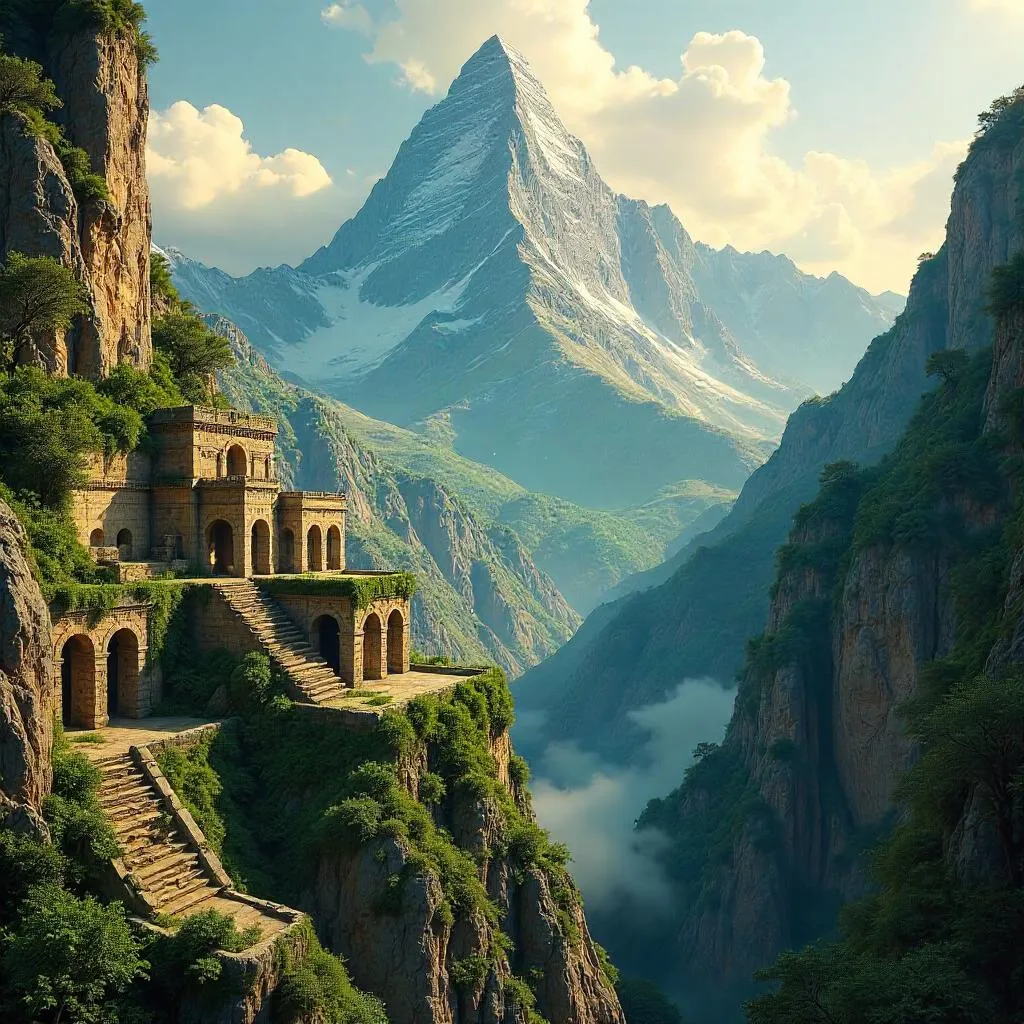 Photoreal Mountain Rising Over a Lost City Ruins