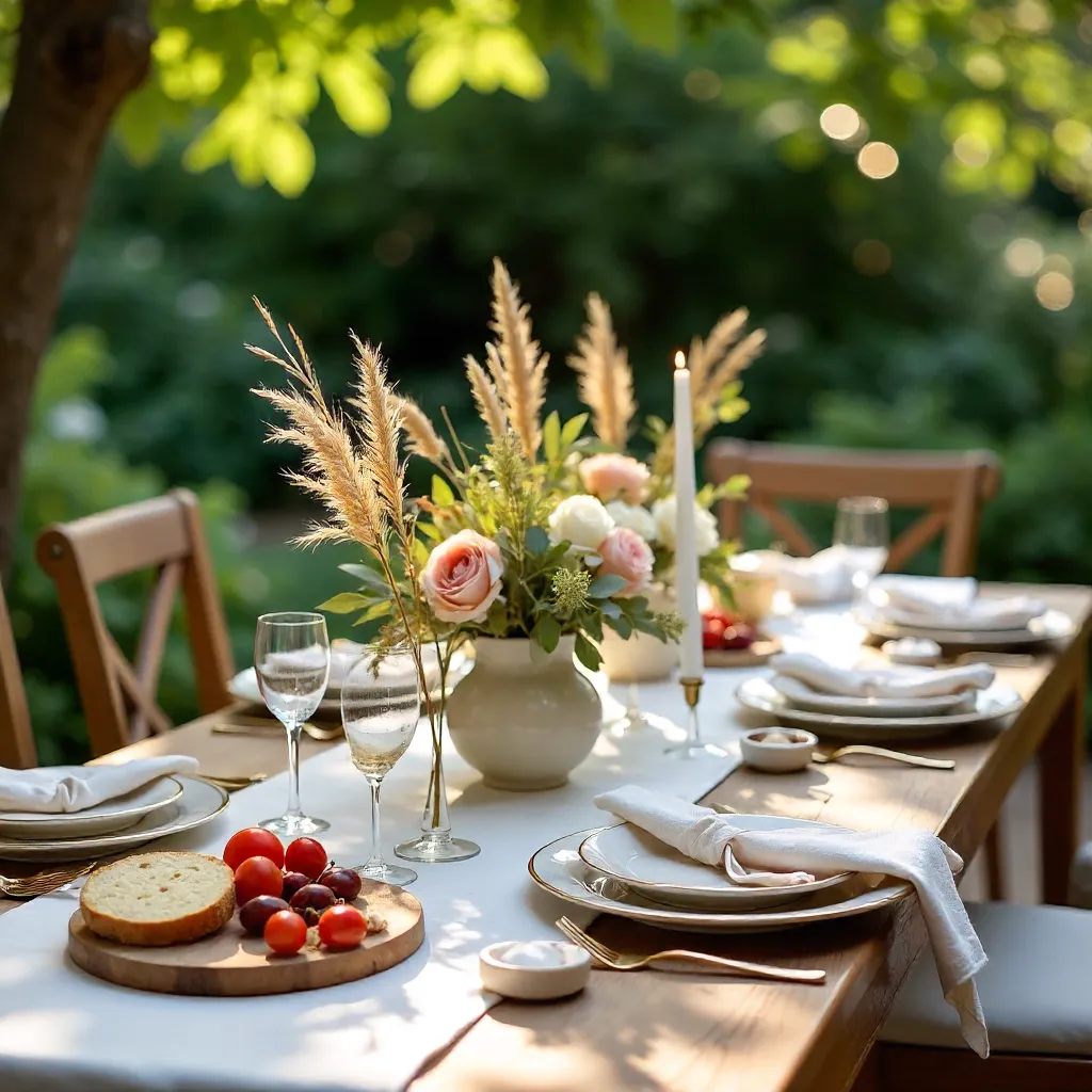 Elegant Outdoor Table Setting with Appetizers